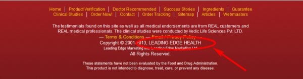 Leading Edge Health - original site's footer